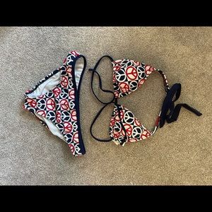 Tommy Hilfiger Peace Sign Red White Blue Bikini L